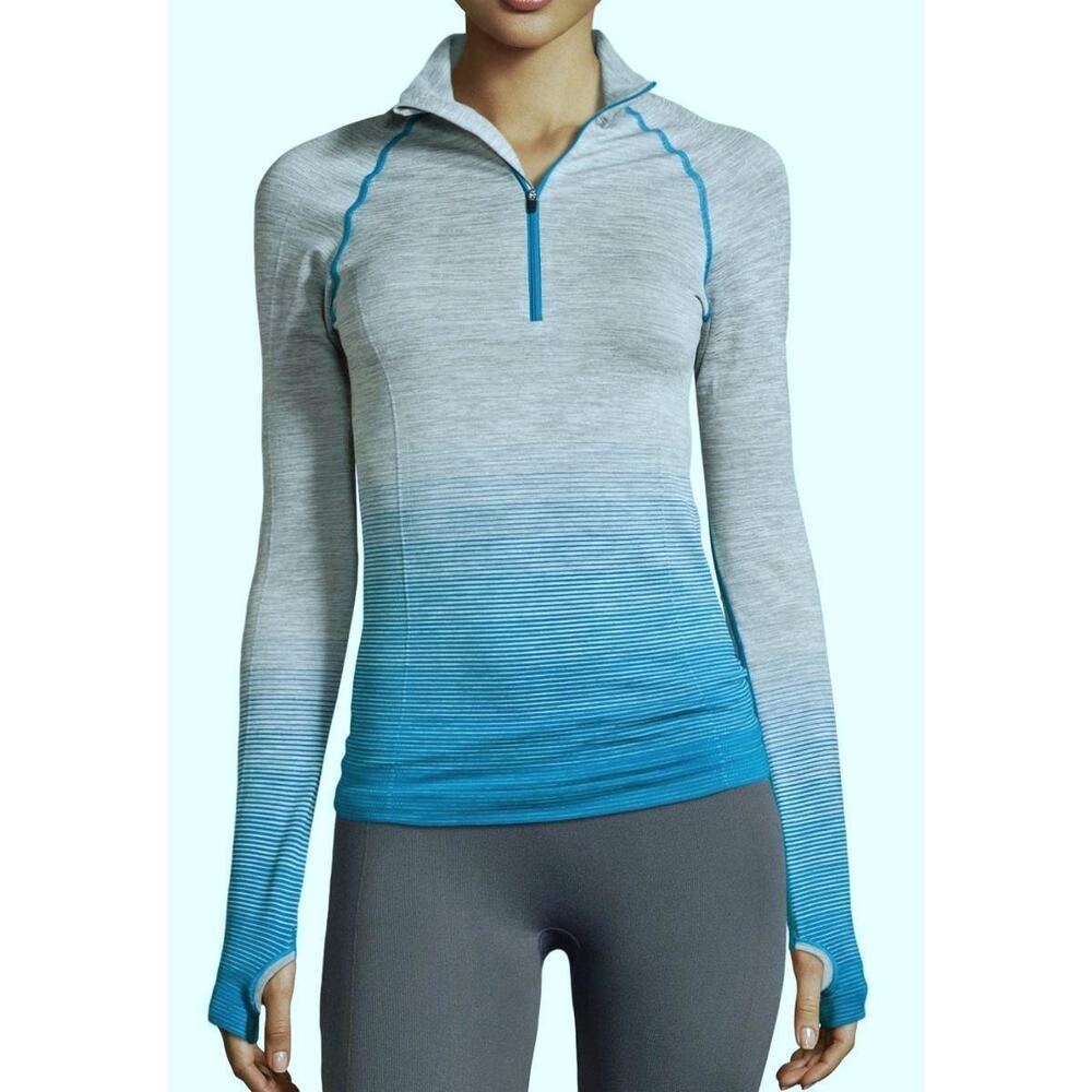 Yummie by Heather Thomson Lindsay Seamless 1/4 Zip Workout Jacket Blue Gray S/M